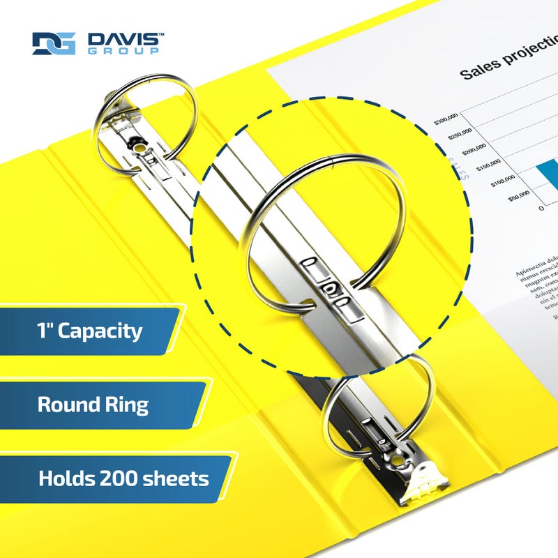 Davis Group Easyview Premium 3-Ring Binders with Clear-View Covers and Round Rings, Binders for School or Office, 1 Inch, Pack of 6, Yellow - Image 2